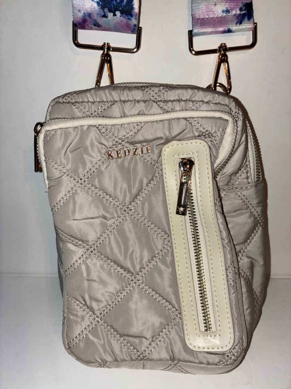 NWT, Kedzie, Quilted Puffer Crossbody Bag, Beige